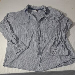 Wrangler Men's Light Blue Geometric Button Down Shirt, George Strait Pearl Snap.